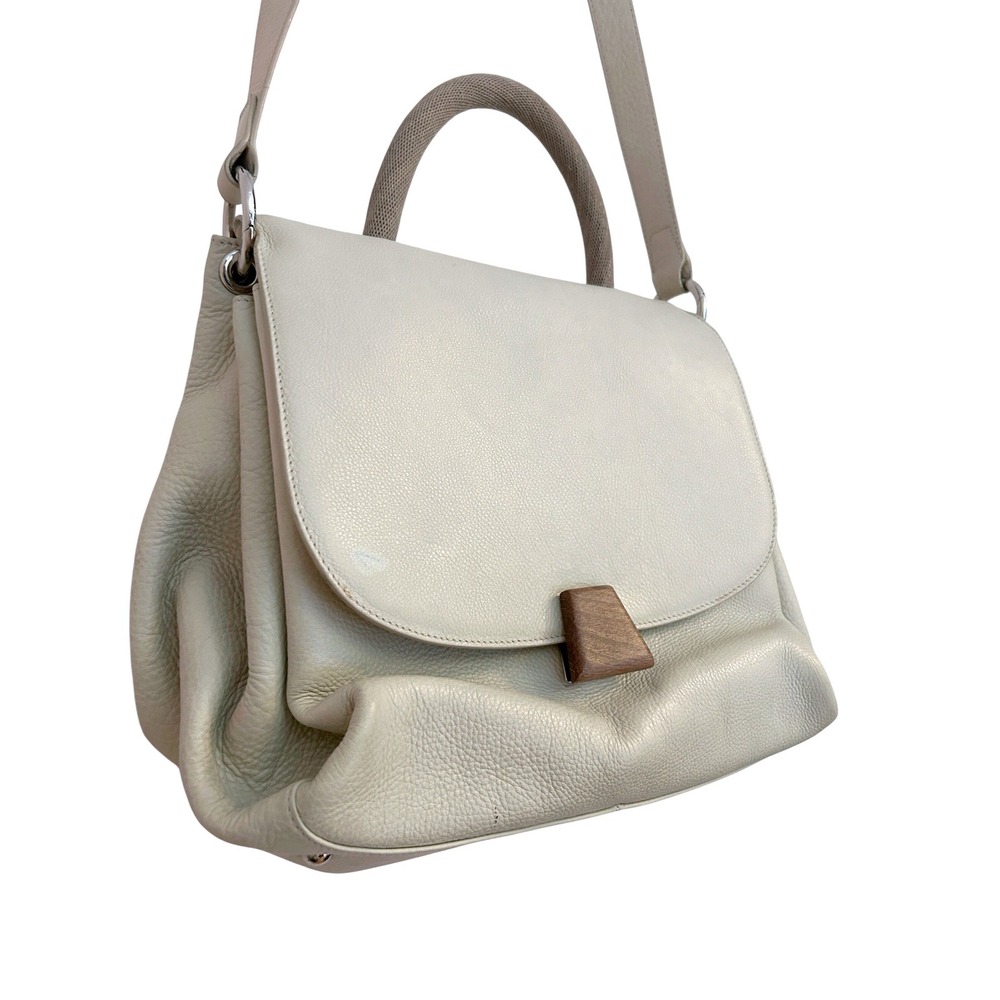 Akris Pebbled Leather Top Handle Shoulder Crossbody Bag‎ Ivory Wood Clasp - Picture 5 of 16